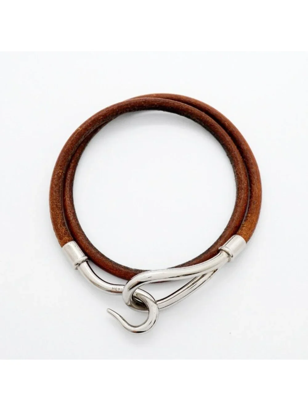 Hermes Bracelet Jumbo Hook Metal Leather Silver Brown